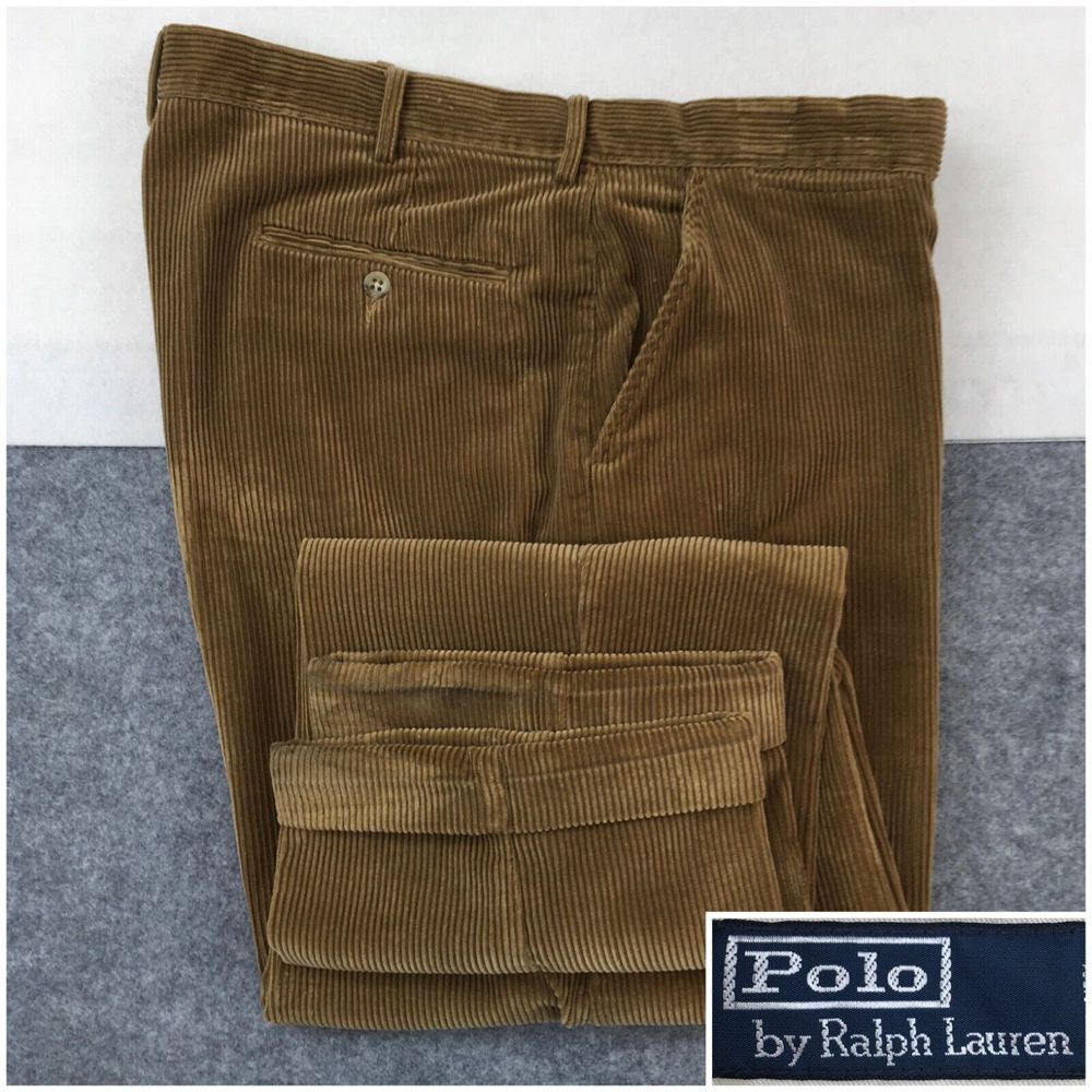 Vintage Polo Ralph Lauren Mens Corduroy Pants Size 36 Brown Baggy Y2K‎